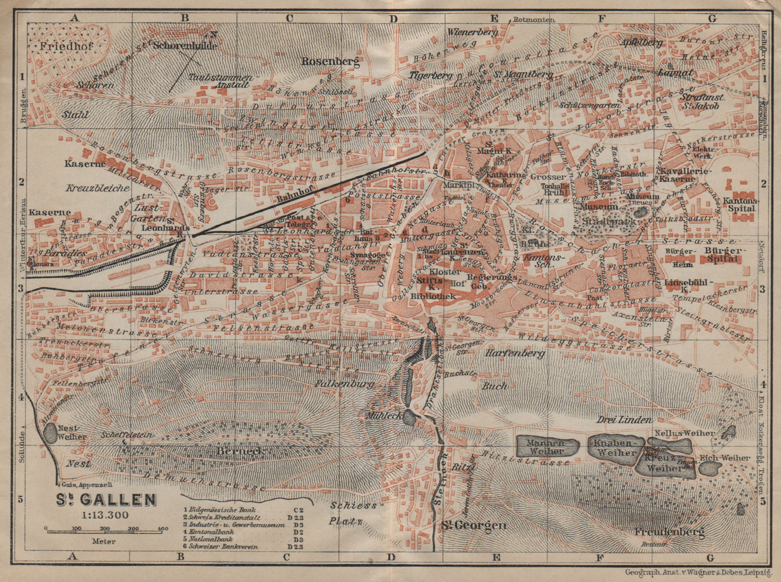ST. GALLEN. town city stadtplan. Switzerland Suisse Schweiz. BAEDEKER 1920 map